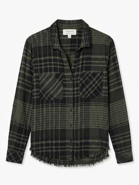Cloth & Stone Plaid Raw Hem Button Down Top Size Small